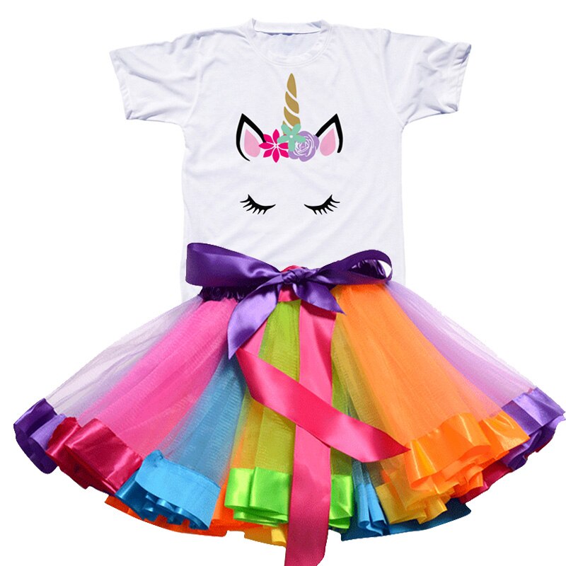 Kids Clothes Summer Fashion Unicorn T shirt whit Skirt Baby Girls Clothes Chilren Birthday Clothes Sets for 3 4 5 6 7 8 Yrs Girl