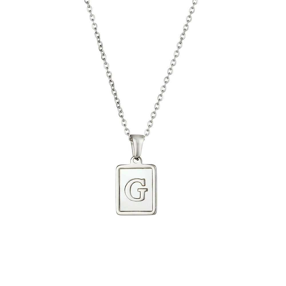 2021 Trend 18K Golden Chain Necklaces Male Square Natural Shell Initial Letters Pendant Stainless Steel Jewelry for Women Gifts