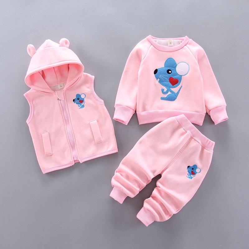 Winter Baby Girls Hooded Clothes Children Halloween Sets Vest+Coat+Pant 3 Pieces Boy Suits Cartoon Bear Garment For Kids 1-4 Age
