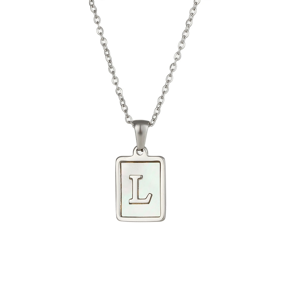 2021 Trend 18K Golden Chain Necklaces Male Square Natural Shell Initial Letters Pendant Stainless Steel Jewelry for Women Gifts