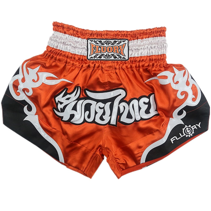 Fluory  Men Women Kids Fight shorts Boxing Pants Shorts embroidery MMA Shorts Muay thai shorts for combat games