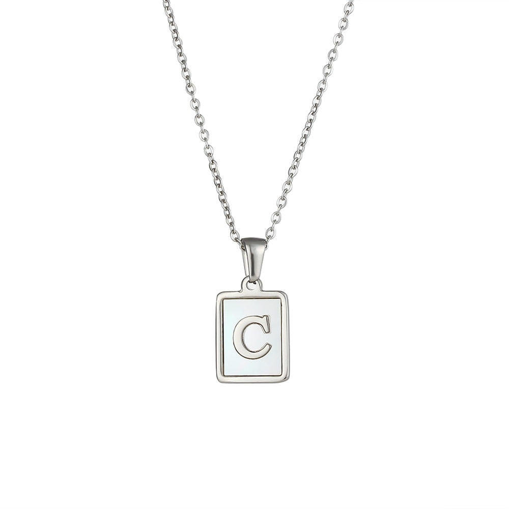 2021 Trend 18K Golden Chain Necklaces Male Square Natural Shell Initial Letters Pendant Stainless Steel Jewelry for Women Gifts