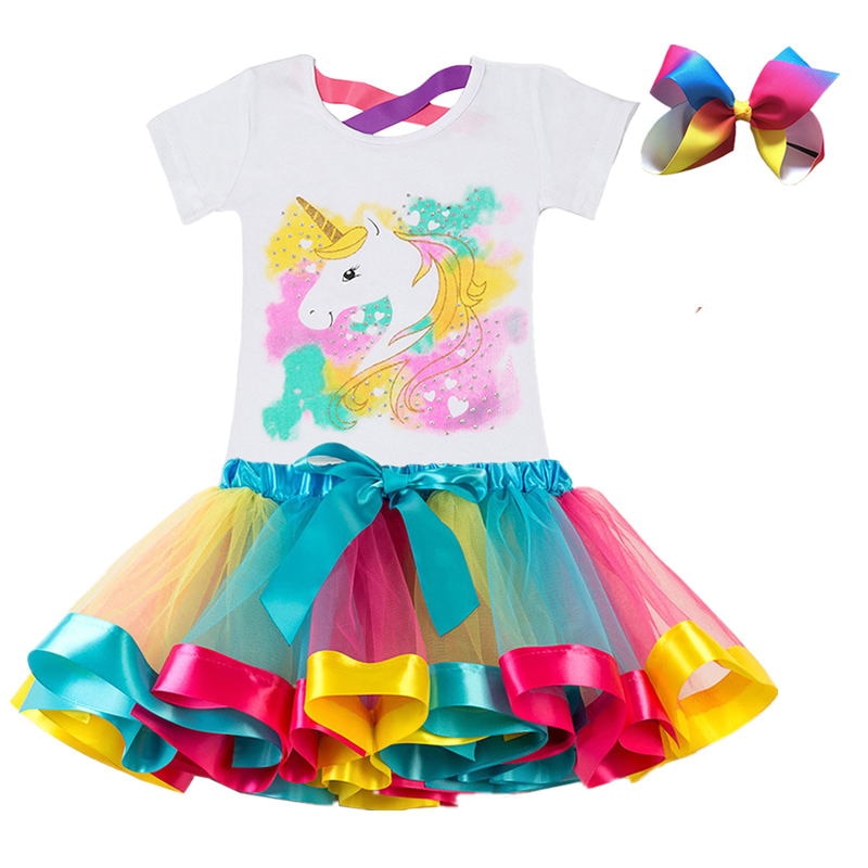 Kids Clothes Summer Fashion Unicorn T shirt whit Skirt Baby Girls Clothes Chilren Birthday Clothes Sets for 3 4 5 6 7 8 Yrs Girl