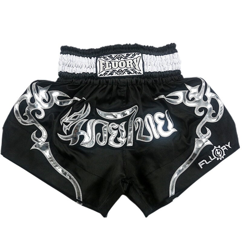 Fluory  Men Women Kids Fight shorts Boxing Pants Shorts embroidery MMA Shorts Muay thai shorts for combat games
