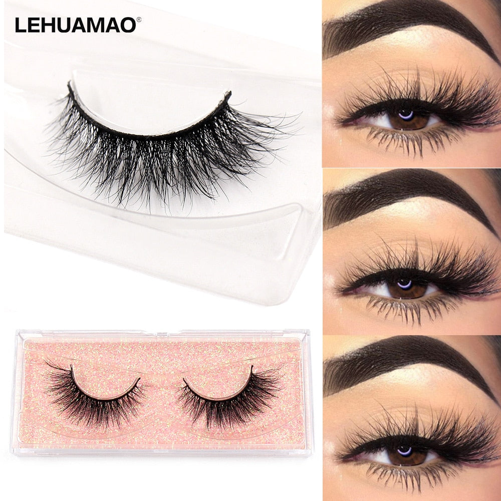 LEHUAMAO Fluffy Mink Lashes Short Wispy Natural Eyelashes 15mm-18mm Hamdmade Real 3D Mink Eyelashes Makeup False Lashes