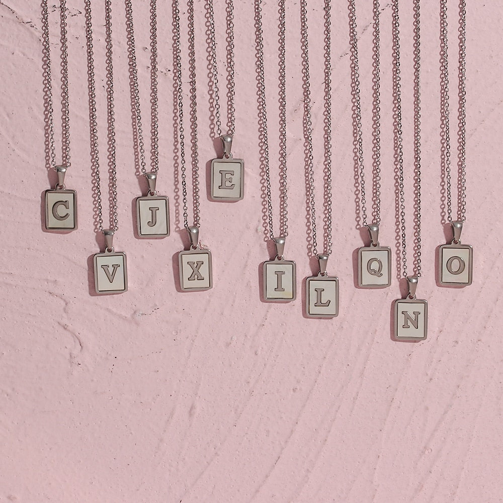 2021 Trend 18K Golden Chain Necklaces Male Square Natural Shell Initial Letters Pendant Stainless Steel Jewelry for Women Gifts