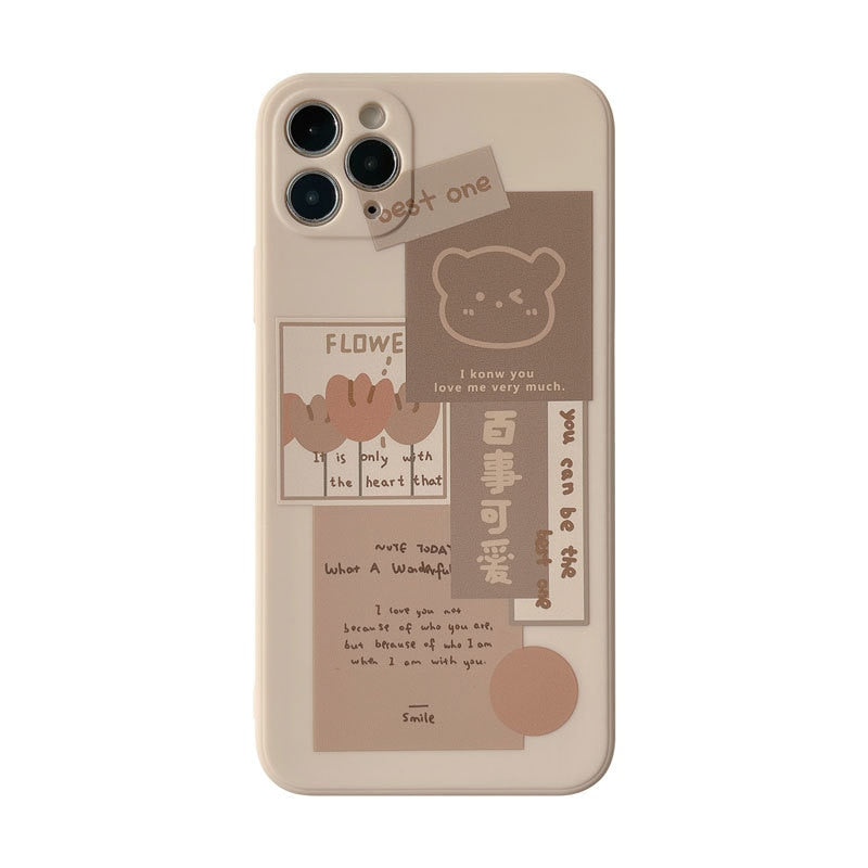 Retro chocolate smile sweet bear art Phone Case For iPhone 13 12 11 Pro Max Xr Xs Max 7 8 Plus 13mini 7Plus case Cute soft cover