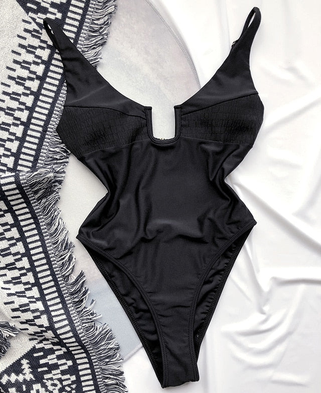 New Sexy U Neck High Cut Women Swimwear One Piece Swimsuit Female Splicing Monokini Bather Bathing Suit Swim Lady Bodysuit
