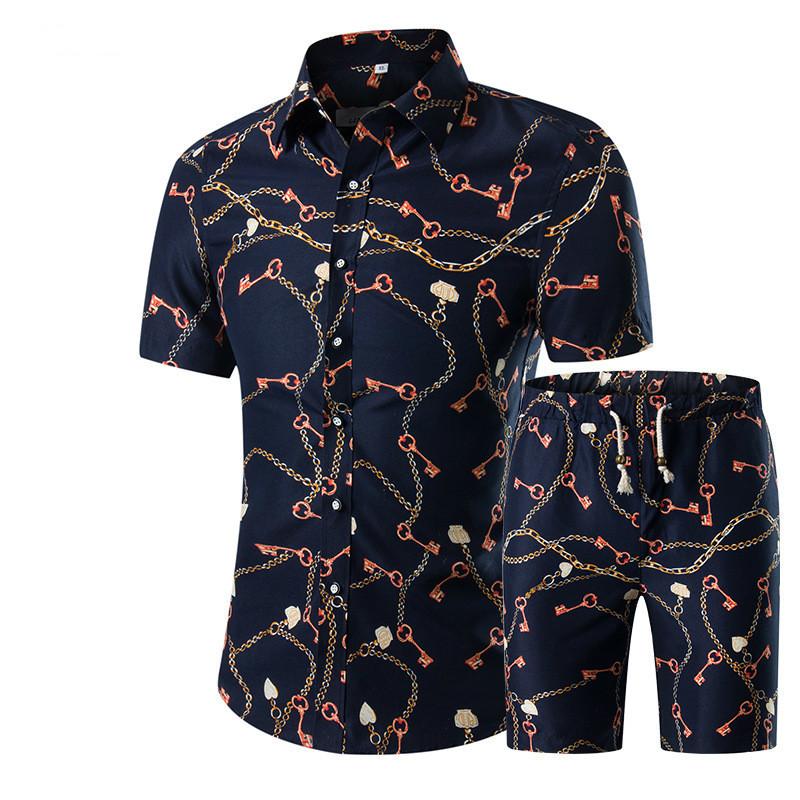 Summer Men Sets 2022 New Print Floral Short Sleeve Shirts Sets Fashion Casual Fit Slim Turn-down Collar Men Suits