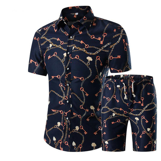 Summer Men Sets 2022 New Print Floral Short Sleeve Shirts Sets Fashion Casual Fit Slim Turn-down Collar Men Suits