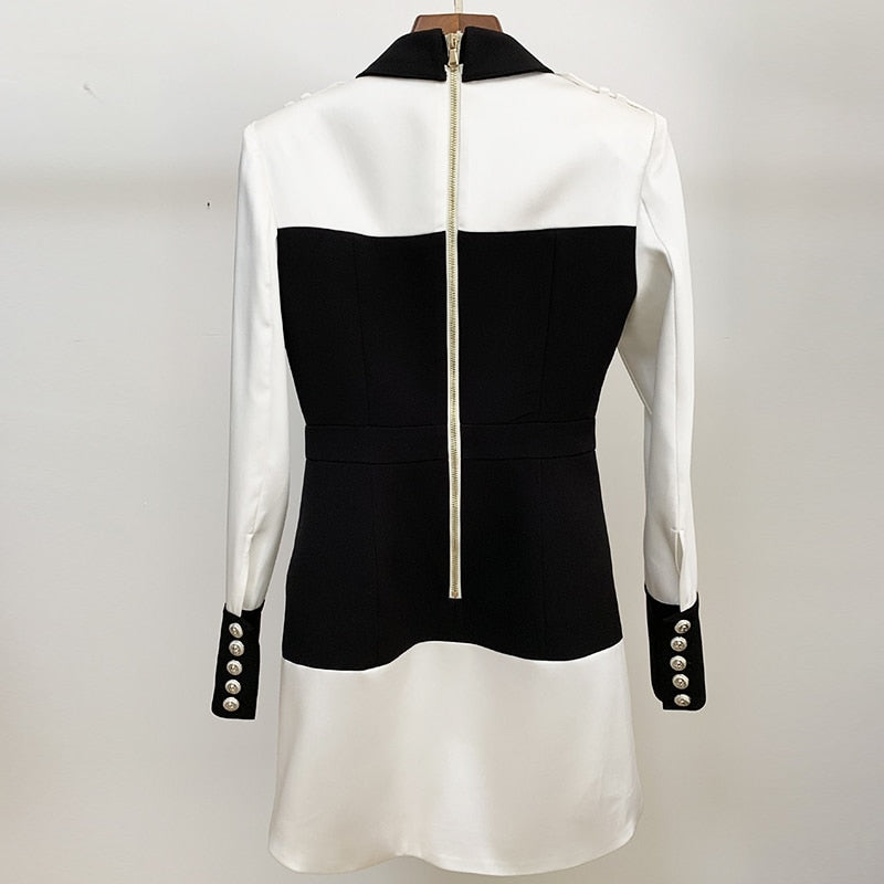 HIGH STREET 2022 Newest Designer Dress Women's Long Sleeve Color Block Patchwork Shirt Collar Lion Buttons Dress