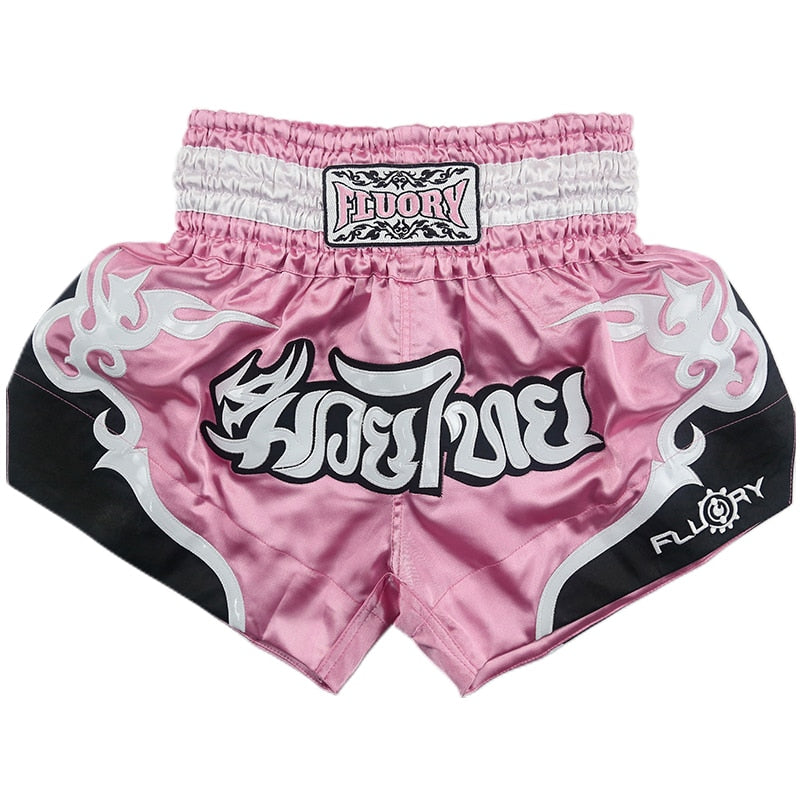 Fluory  Men Women Kids Fight shorts Boxing Pants Shorts embroidery MMA Shorts Muay thai shorts for combat games