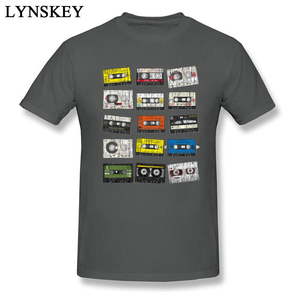 Retro Vintage Cassettes Mens T Shirts Short Sleeve 100%  Slim Fit Tshirts Hip Hop Men Male Round Collar