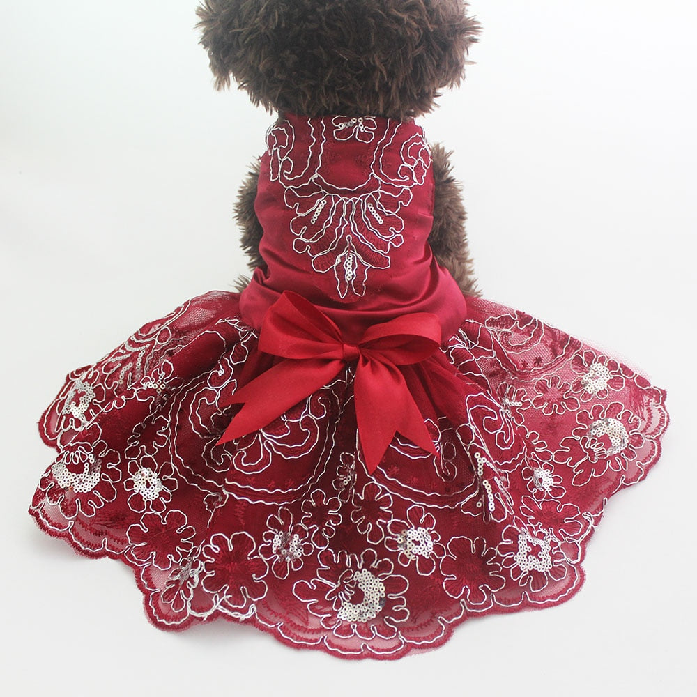 Dog Cat Wedding Dress Tutu Princess Pet puppy Dresses Embroidery&amp;Bow Clothes Apperal 3 colours