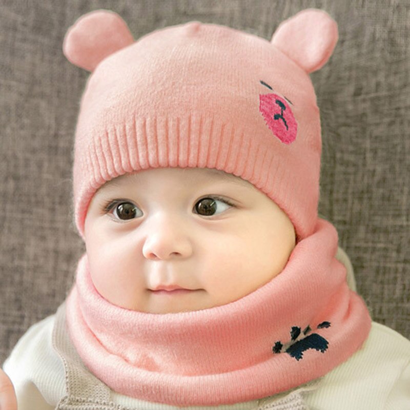 2Pcs Baby Hat Scarf Set Bear Cat Warm Knitted Baby Winter Hat Cap Bonnet Kids Hat Boy Girl Caps Boys Girls Crochet Beanie Autumn