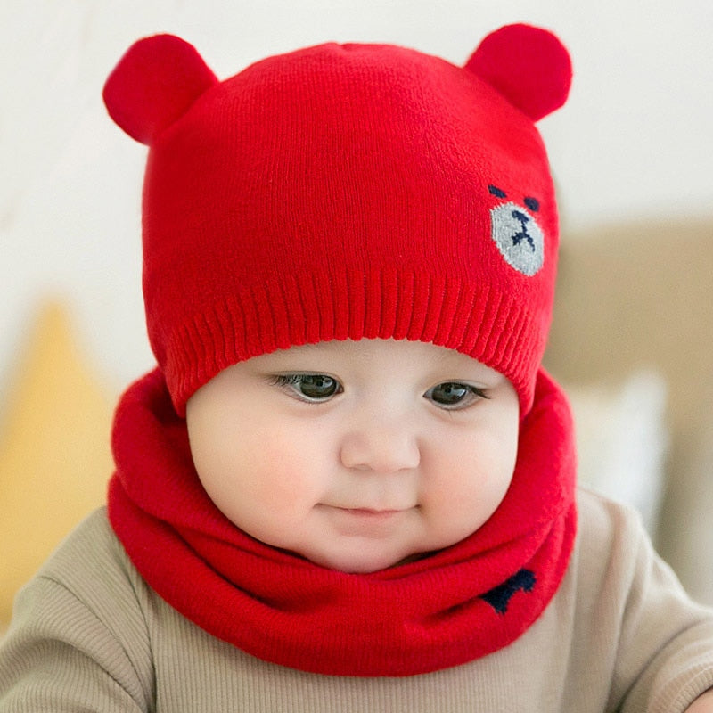 2Pcs Baby Hat Scarf Set Bear Cat Warm Knitted Baby Winter Hat Cap Bonnet Kids Hat Boy Girl Caps Boys Girls Crochet Beanie Autumn