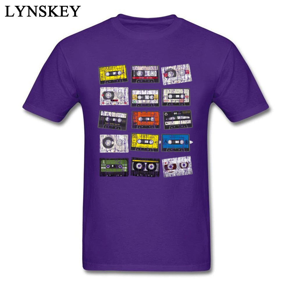 Retro Vintage Cassettes Mens T Shirts Short Sleeve 100%  Slim Fit Tshirts Hip Hop Men Male Round Collar