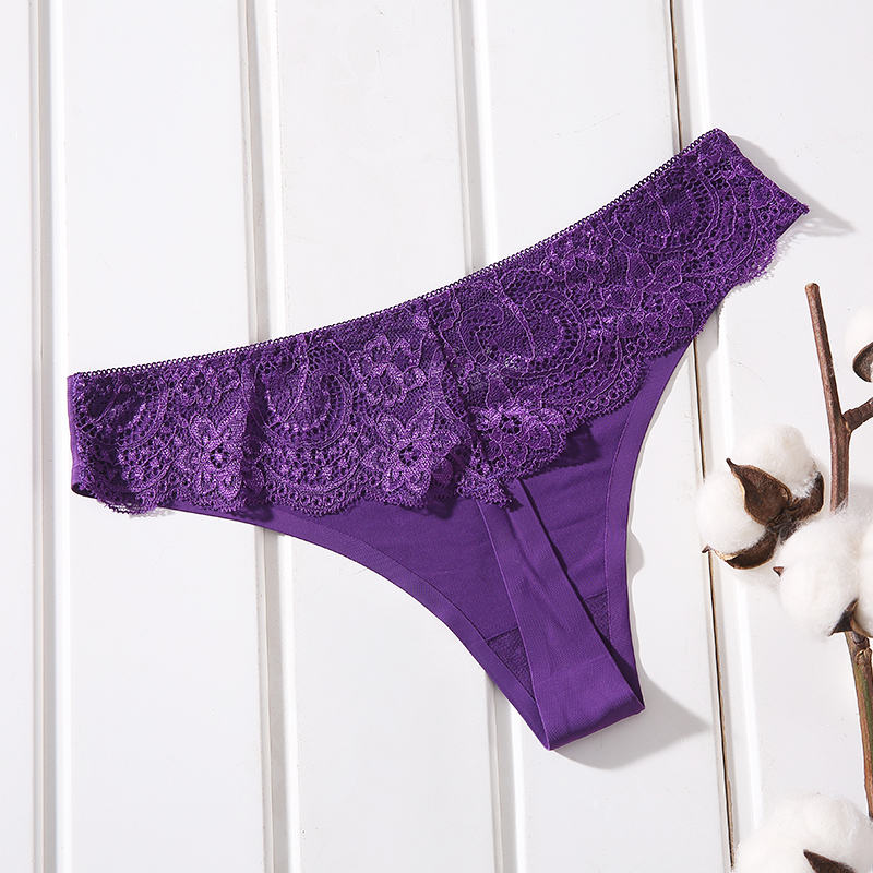 1 Pcs Female Ice Silk Thongs Underwear For Woman Sexy Lace Seamless Mid Rise Cotton Crotch Woman G-string Free Shipping BANNRIOU