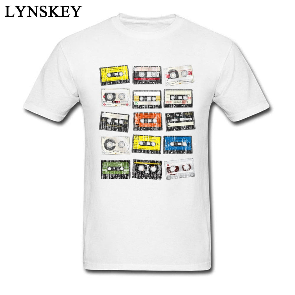 Retro Vintage Cassettes Mens T Shirts Short Sleeve 100%  Slim Fit Tshirts Hip Hop Men Male Round Collar