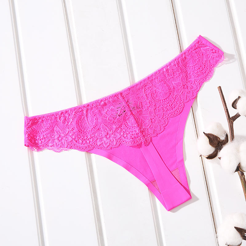 1 Pcs Female Ice Silk Thongs Underwear For Woman Sexy Lace Seamless Mid Rise Cotton Crotch Woman G-string Free Shipping BANNRIOU