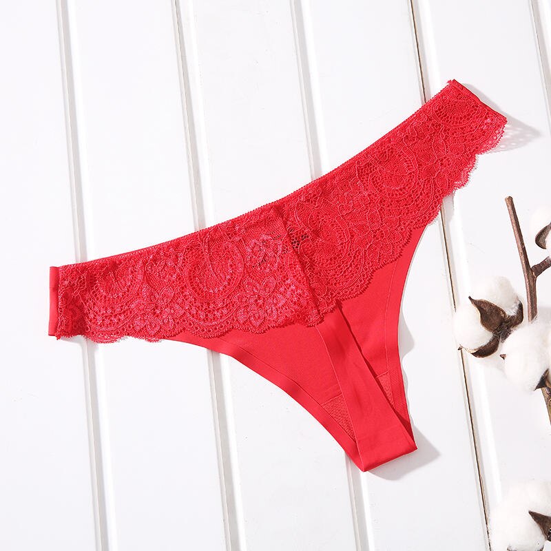 1 Pcs Female Ice Silk Thongs Underwear For Woman Sexy Lace Seamless Mid Rise Cotton Crotch Woman G-string Free Shipping BANNRIOU