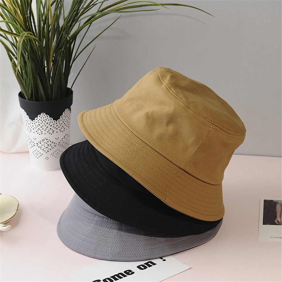 New Unisex Cotton Bucket Hats Women Summer Sunscreen Panama Hat Men Pure Color Sunbonnet Fedoras Outdoor Fisherman Hat Beach Cap