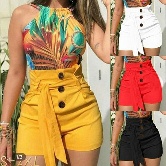 Summer Womens Ladies High Waist Casual Solid Beach Belt Hot Skinny Shorts Black Red White Yellow 2019 New