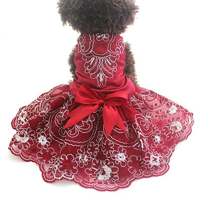 Dog Cat Wedding Dress Tutu Princess Pet puppy Dresses Embroidery&amp;Bow Clothes Apperal 3 colours