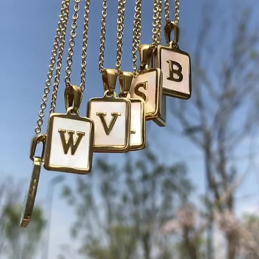 2021 Trend 18K Golden Chain Necklaces Male Square Natural Shell Initial Letters Pendant Stainless Steel Jewelry for Women Gifts