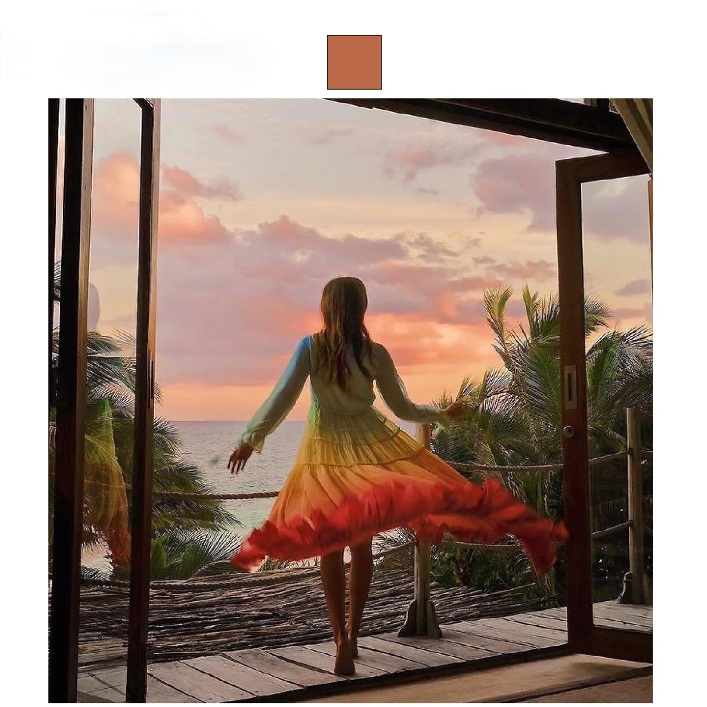 Women&#39;s deep V long sleeve gradual change dress long skirt