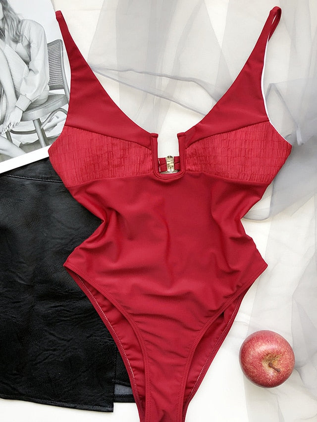 New Sexy U Neck High Cut Women Swimwear One Piece Swimsuit Female Splicing Monokini Bather Bathing Suit Swim Lady Bodysuit