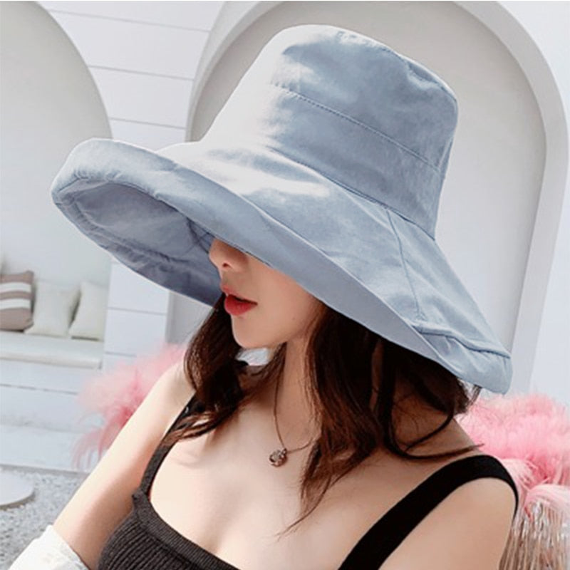 K34 Women&#39;s Hat Bucket hat Panamanian Women  Four Seasons Fisherman Hat Big Brim Hat Double-Sided Fisherman Hat Sun Visor Sunhat