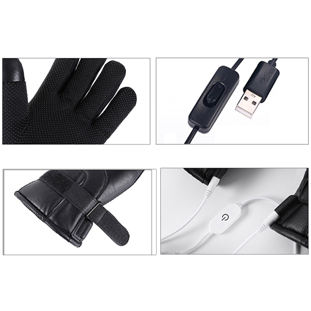Motorcycle Electric Heated Gloves Windproof For Cycling Skiing Winter Warm Heating Gloves USB Powered For Men Women Sports Ski