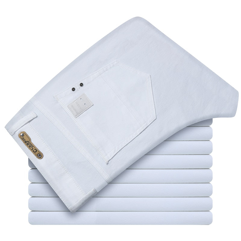 Classic Style Men&#39;s Regular Fit White Jeans Business Fashion Denim Advanced Stretch Cotton Trousers Male Brand Pants