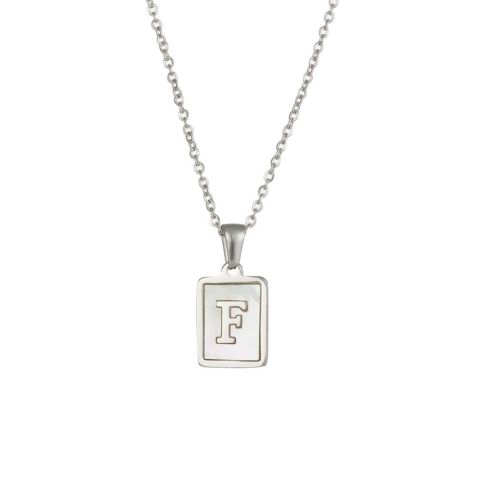 2021 Trend 18K Golden Chain Necklaces Male Square Natural Shell Initial Letters Pendant Stainless Steel Jewelry for Women Gifts