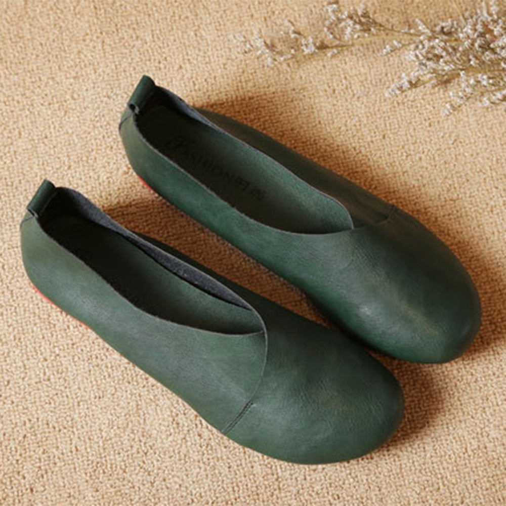2022 Genuine Leather Flat Shoes Woman Hand-sewn Leather Loafers Cowhide Flexible Spring Casual Shoes Women Flats Women Shoes