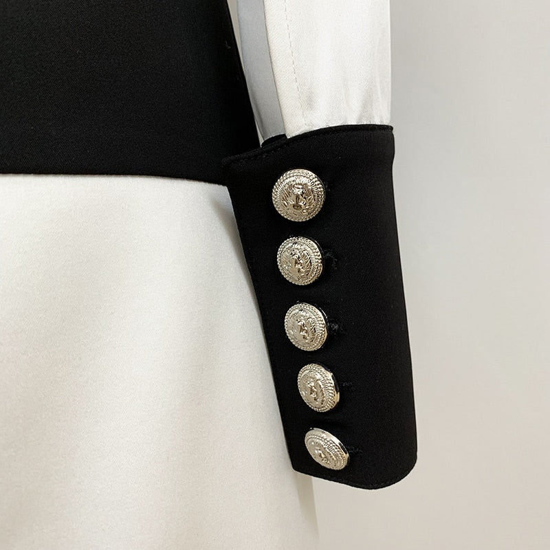 HIGH STREET 2022 Newest Designer Dress Women's Long Sleeve Color Block Patchwork Shirt Collar Lion Buttons Dress