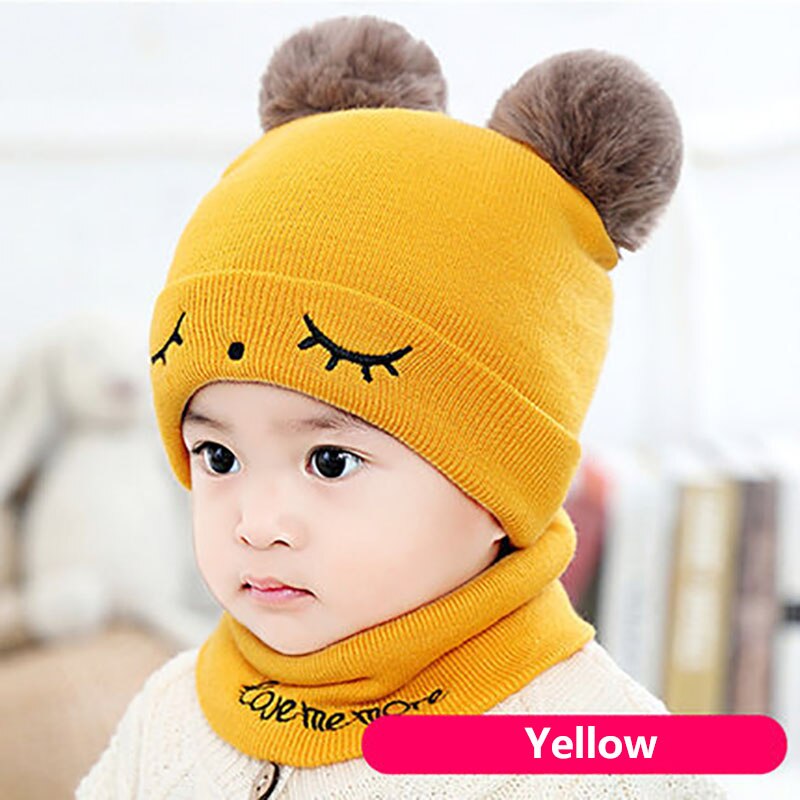 2Pcs Baby Hat Scarf Set Bear Cat Warm Knitted Baby Winter Hat Cap Bonnet Kids Hat Boy Girl Caps Boys Girls Crochet Beanie Autumn