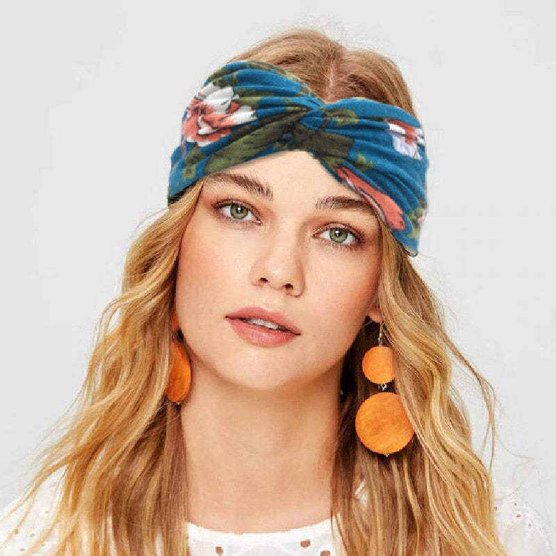 Fashion Women Girls Summer Bohemian Hair Bands Print Headbands Vintage Cross Turban Bandage Bandanas HairBands Hair Accessories