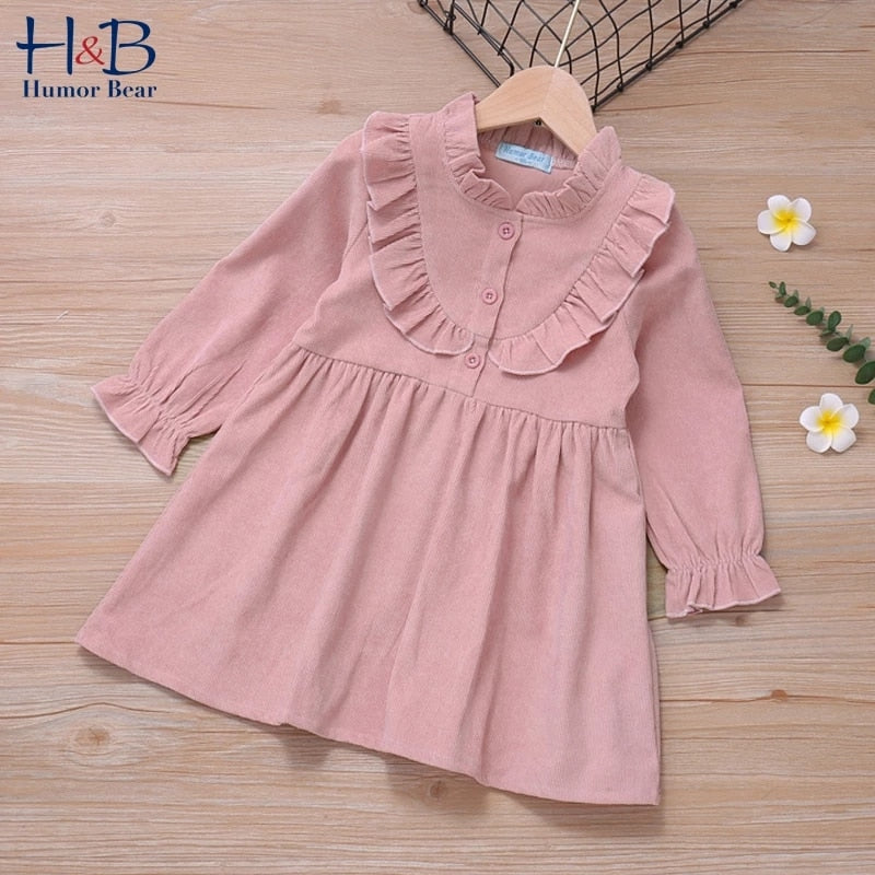 Humor Bear Girls Floral Dress  NEW Baby Girls Dress Party College Style Lapel Princess Dress Fashion Kids Children Clothing