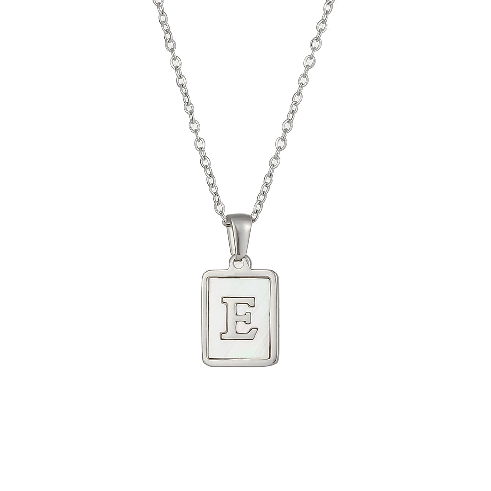 2021 Trend 18K Golden Chain Necklaces Male Square Natural Shell Initial Letters Pendant Stainless Steel Jewelry for Women Gifts