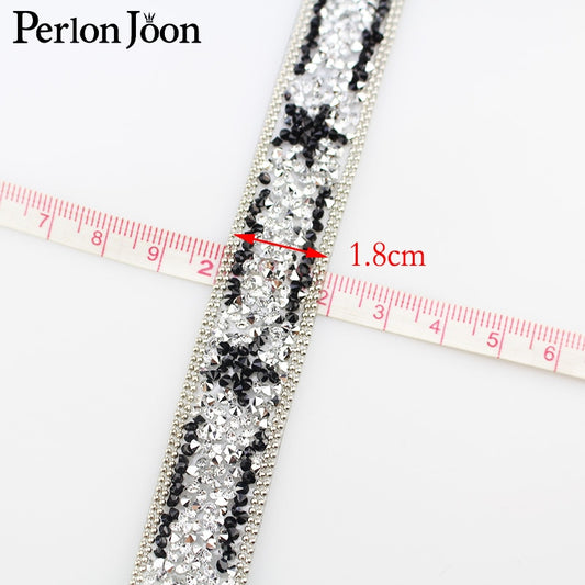 1 yard black white glitter resin DIY crystal ribbon bottom hot melt glue ironing on the accessories of shoes clothing TR098