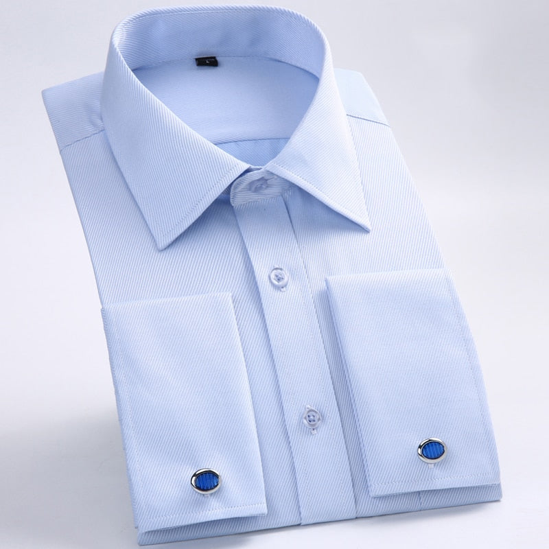 French Cuff Mens Formal Business Dress Shirt Solid Male Party Wedding Tuxedo Shirts with Cufflinks