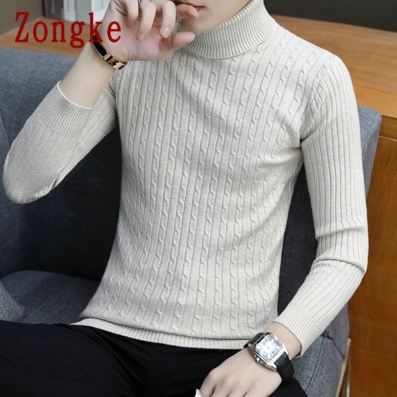 Zongke Thin White Turtleneck Men Sweater Pullover Men Clothing Korean Men Turtle Neck Spring Clothes M-3XL 2022