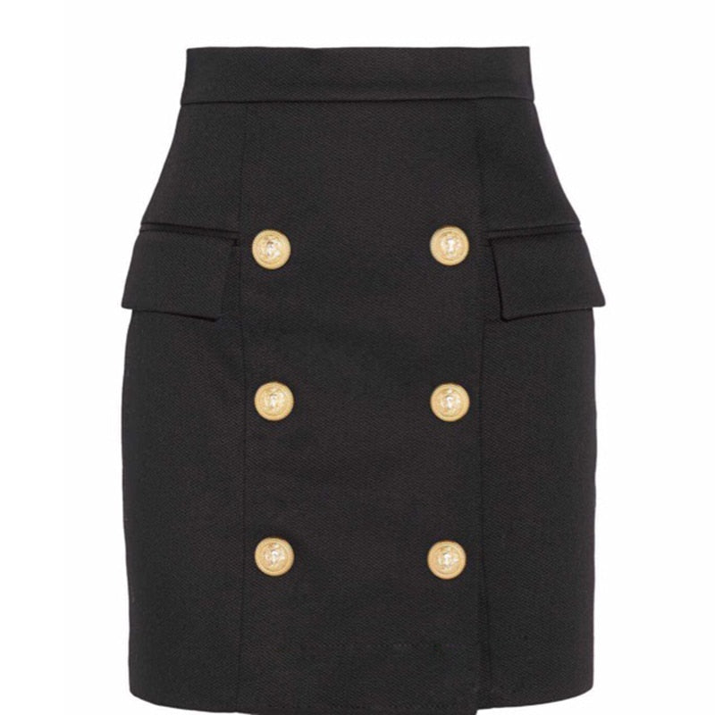 HIGH STREET Newest 2022 Designer Career Skirt Women's Metal Lion Buttons Embellished Mini Skirt