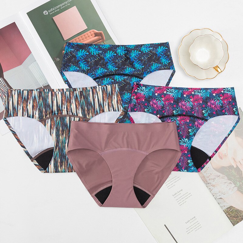 Women&#39;s Seamless Ice Silk Underwear Menstrual Period Brief High-Cut Bikinis Menstrual Leak Proof Underwear for Women Bikini