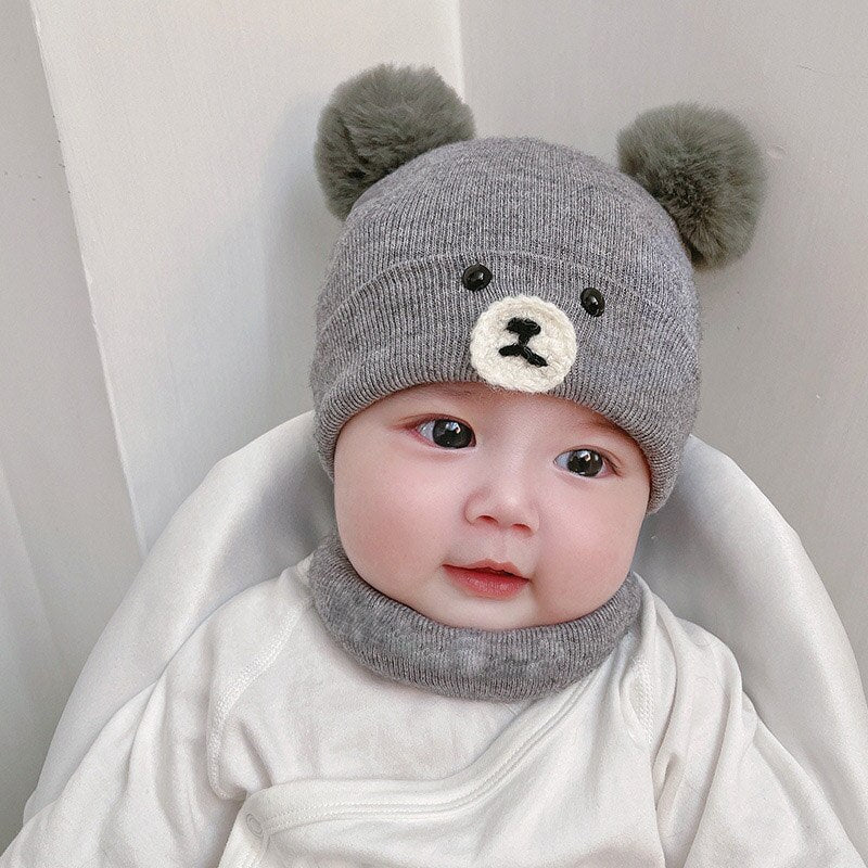 2Pcs Baby Hat Scarf Set Bear Cat Warm Knitted Baby Winter Hat Cap Bonnet Kids Hat Boy Girl Caps Boys Girls Crochet Beanie Autumn