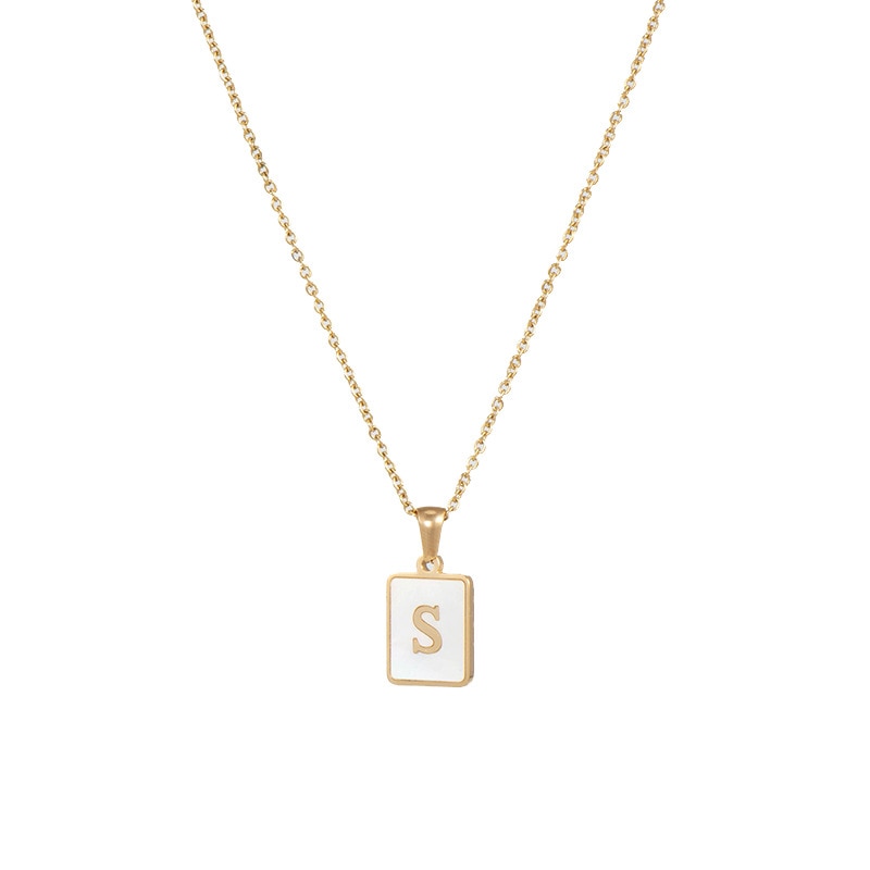 2021 Trend 18K Golden Chain Necklaces Male Square Natural Shell Initial Letters Pendant Stainless Steel Jewelry for Women Gifts