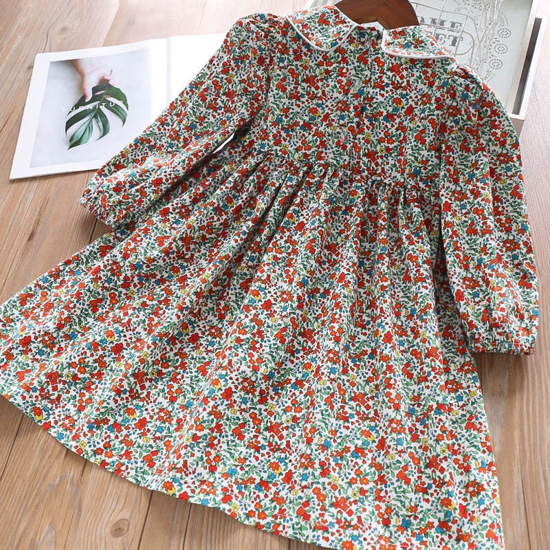 Humor Bear Girls Floral Dress  NEW Baby Girls Dress Party College Style Lapel Princess Dress Fashion Kids Children Clothing