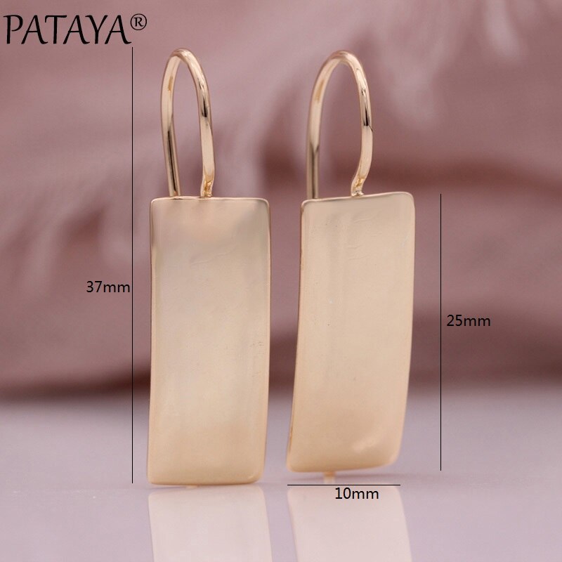 PATAYA New Long Square Glossy Women Earrings 585 Rose Gold Wedding Classic Simple Fashion Jewelry Unique Retro Dangle Earrings